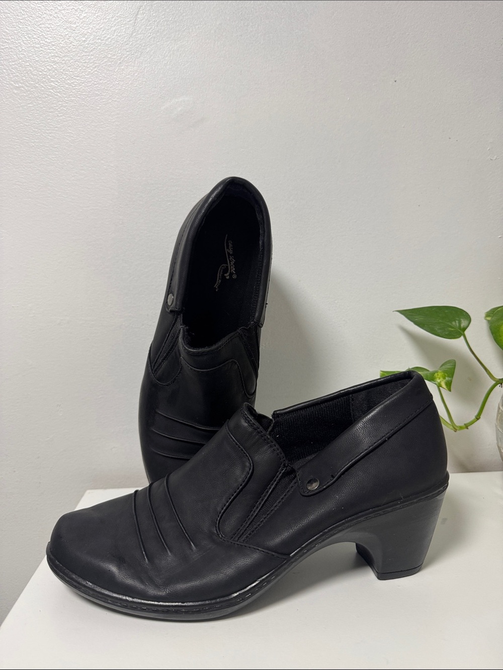 easy street Black Slip-On Low Block Heel Shoes